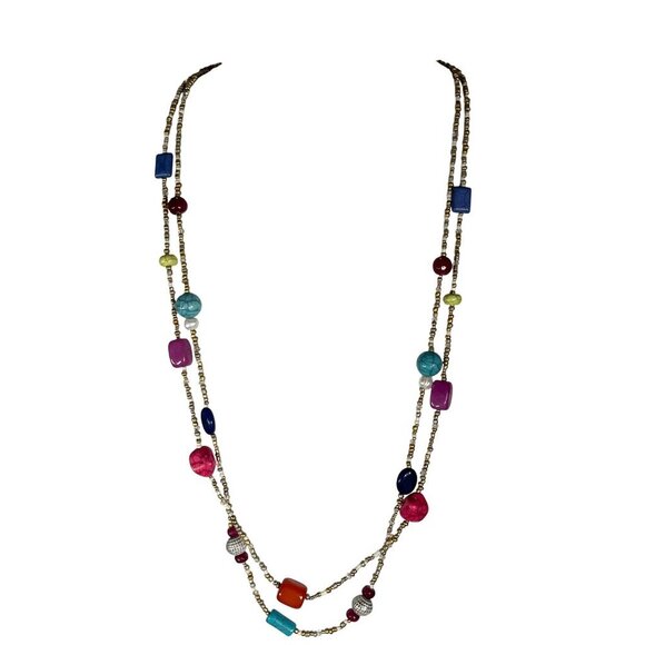 CHICO'S "Skylar" Multicolor Stone Beads Double Strand Necklace & Earring Set NWT - Picture 1 of 9